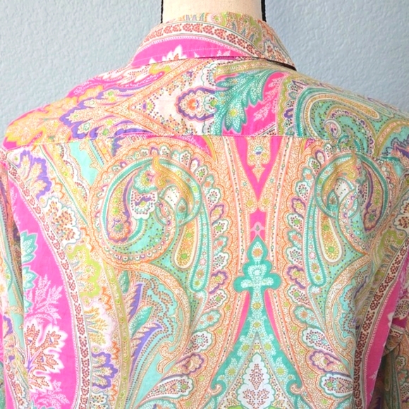 RAPLH LAUREN Paisley Print Button Down 100% Cotton Shirt Pastel Colors Sz Large - Picture 10 of 14